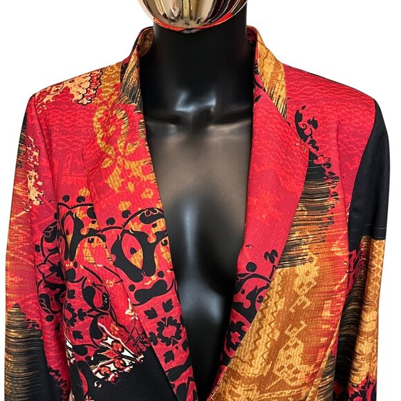 Chico's Paisley Patchwork Longline Blazer Jacket Red Black Gold Size 1 - Picture 5 of 11